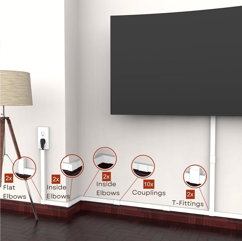 EZA Cord Hider, Wire Cover, Cord Covers Wall Mounted TV, Cable Hider, 157 in Paintable White Raceway Kit, Electrical Cords Concealer, Cable Management, Hide Cords Wall, Wire Molding, Adhesive Channel - Image 4